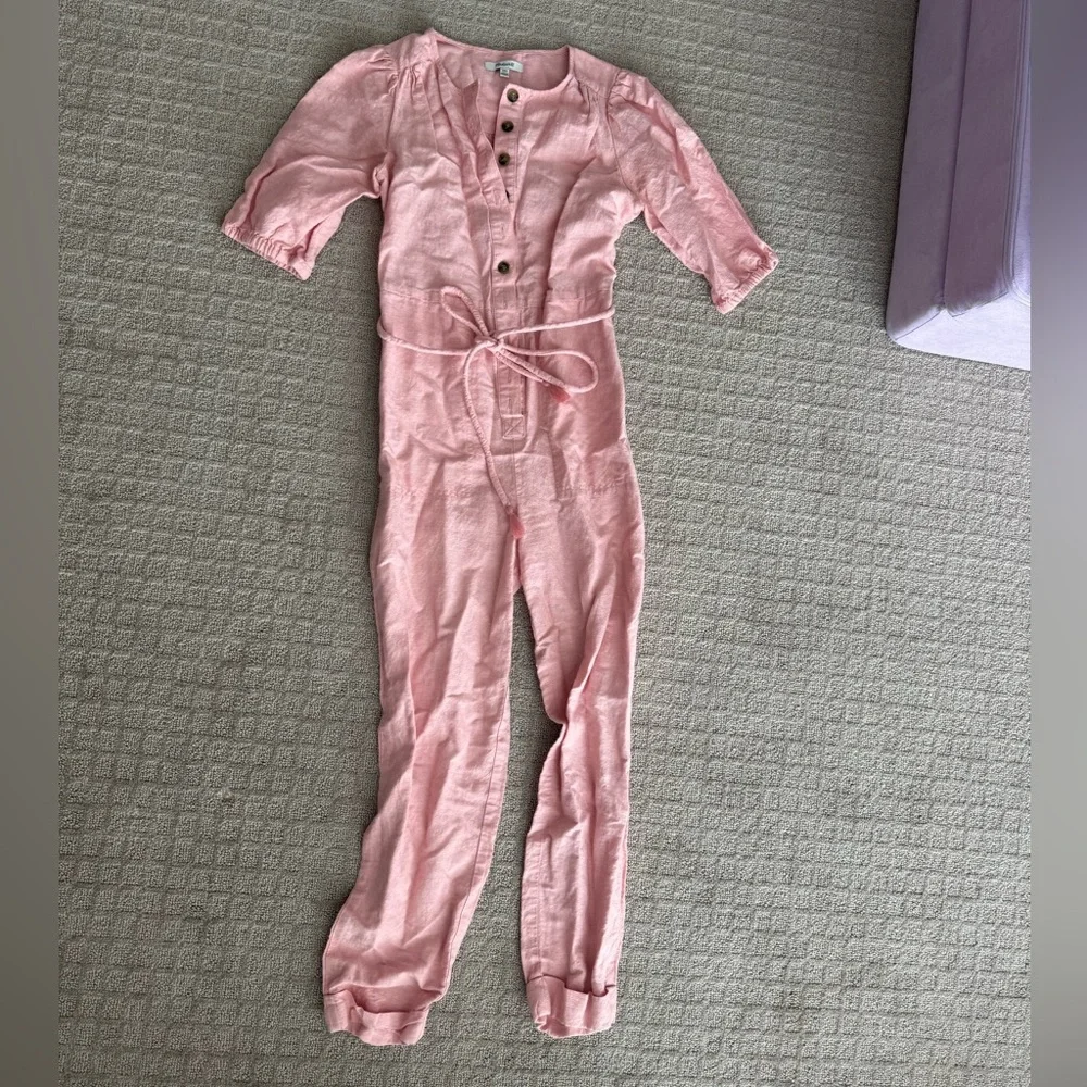 Madewell linen-blend puff sleeve tassel-toe jumpsuit XXS - Picture 4 of 6